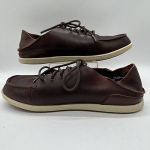 Olukai Mens Nalukai Slip On Lace Up Leather Shoes Mens Size 10.5 Brown